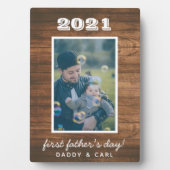 Modernes rustikales Holz Erster Vatertag Foto Fotoplatte (Vorderseite)