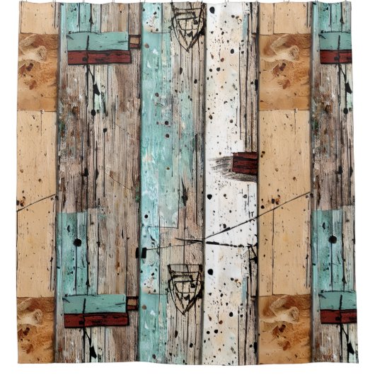 Modernes, rustikales Holz Landschaftskunst Duschvorhang (Vorderseite)