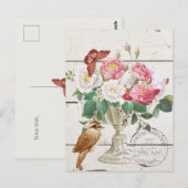 Modernes rustikales Holz mit Blume Botanische Kuns Postkarte (Vorne/Hinten)