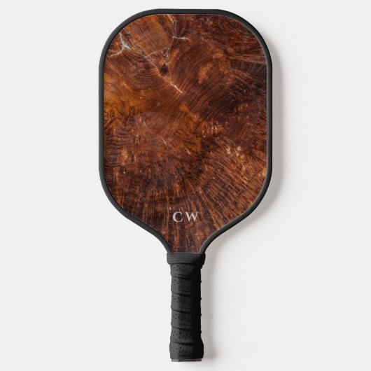 Modernes rustikales Holz Mit Monogramm Pickleball Schläger (Vorderseite)
