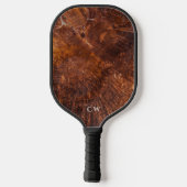Modernes rustikales Holz Mit Monogramm Pickleball Schläger (Rückseite)