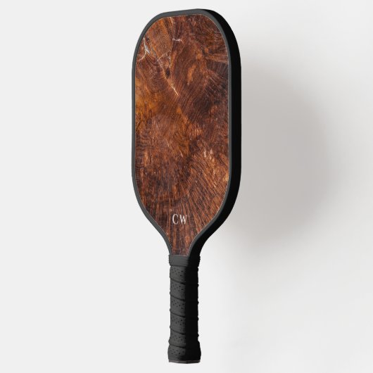 Modernes rustikales Holz Mit Monogramm Pickleball Schläger (Links)