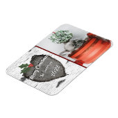 Modernes Rustikales Holzherz Familienurlaub Foto Magnet (Linke Seite)