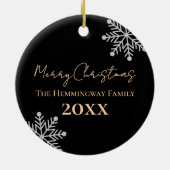 Modernes Rustikales Kariertes Snowflake Foto Keramik Ornament (Hinten)