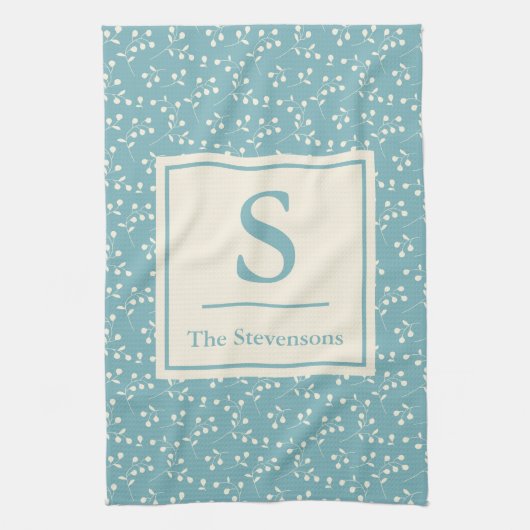 Modernes, rustikales Monogramm der Aquamarin blaue Geschirrtuch (Vertikal)