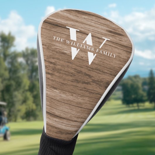 Modernes rustikales Monogramm Familienname Vintage Golf Headcover