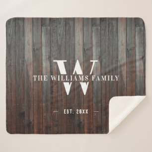 Modernes rustikales Monogramm Familienname Vintage Sherpadecke