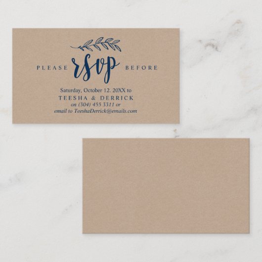 Modernes rustikales Navy Blue, Hochzeitsfeier-UAWG Begleitkarte (Vorne/Hinten)