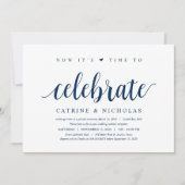 Modernes, rustikales, navy Blue Script, Hochzeitsf Einladung (Vorderseite)
