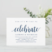 Modernes, rustikales, navy Blue Script, Hochzeitsf Einladung (Stehend Vorderseite)