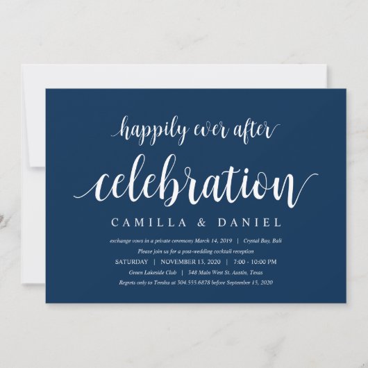 Modernes, rustikales, navy Blue Script, Hochzeitsf Einladung (Vorderseite)
