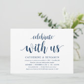 Modernes, rustikales, navy Blue Script, Hochzeitsf Einladung (Stehend Vorderseite)