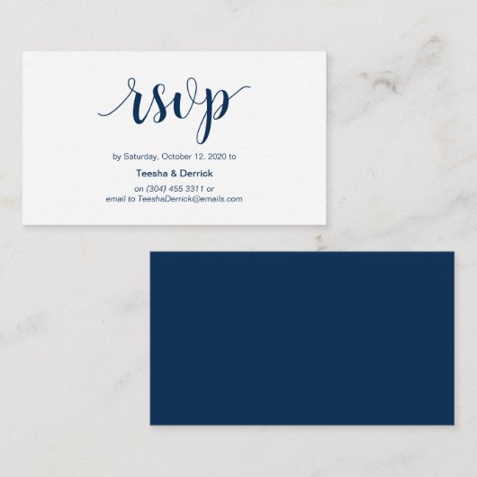Modernes Rustikales, Navy Blue Script, online UAWG Begleitkarte (Vorne/Hinten)