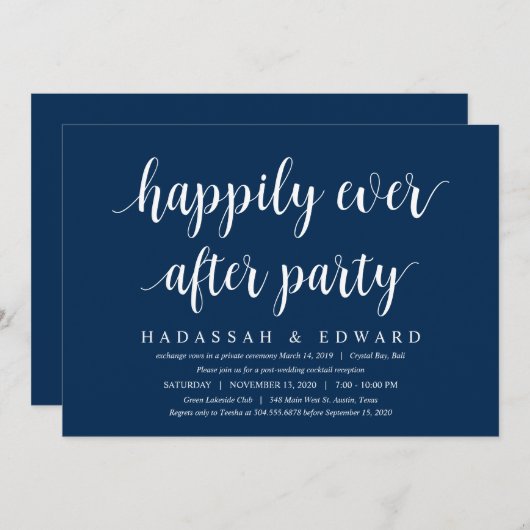 Modernes rustikales Niedliches Marineblau, Hochzei Einladung (Vorne/Hinten)
