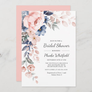 Modernes, rustikales rosa blaues Brautparty Einladung