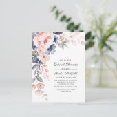 Modernes, rustikales rosa blaues Brautparty Einladungspostkarte (Stehend Vorderseite)