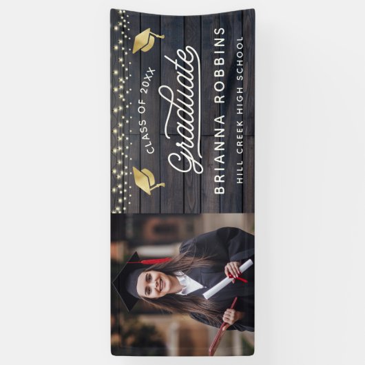 Modernes Rustikales Script Gold Abschluss Foto Woo Banner (Vertikal)