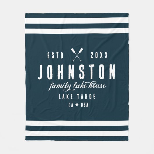 Modernes Rustikales Seehaus | Navy White Fleecedecke (Vorderseite)