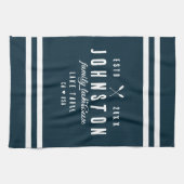 Modernes Rustikales Seehaus | Navy White Geschirrtuch (Horizontal)