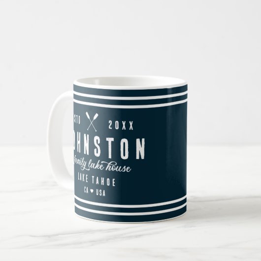 Modernes Rustikales Seehaus | Navy White Kaffeetasse (Vorderseite Links)