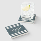 Modernes Rustikales Seehaus | Navy White Steinuntersetzer (Seitenansicht)