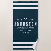 Modernes Rustikales Seehaus | Navy White Strandtuch (Vorderseite)