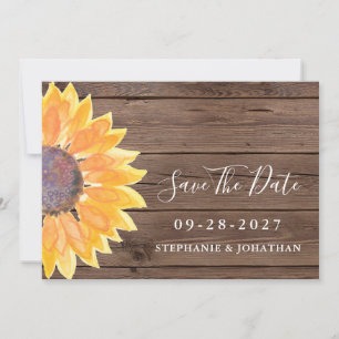 Modernes rustikales Sonnenblumenholz Save the Date