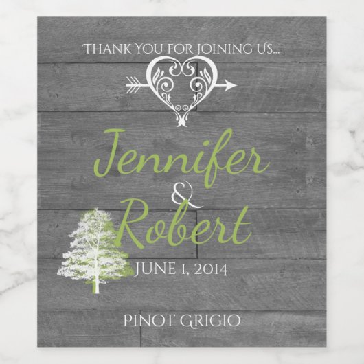 Modernes Rustikales Stallholz-Hochzeitsweinlabel Weinetikett (Einzelnes Label)