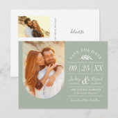 Modernes rustikales Typografie-Foto Save the Date Ankündigungspostkarte (Vorne/Hinten)