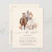 Modernes Rustikales Western Foto Save the Date Ankündigungspostkarte (Vorne/Hinten)