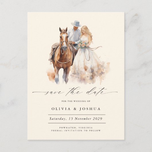 Modernes Rustikales Western Foto Save the Date Ankündigungspostkarte (Vorderseite)