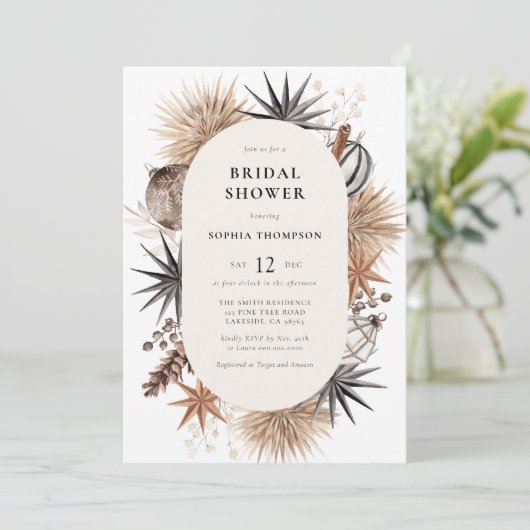 Modernes Rustikales Winter Weihnachts-Brautparty Einladung (Stehend Vorderseite)