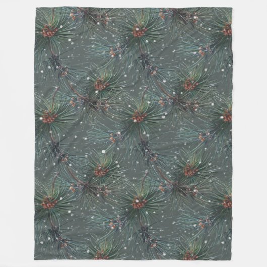 Modernes rustikales Winterpinienmuster Fleecedecke (Vorderseite)