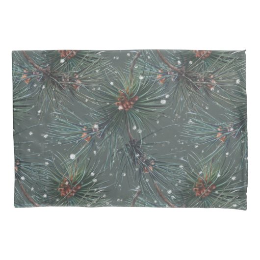 Modernes rustikales Winterpinienmuster Kissenbezug (Vorderseite)