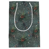 Modernes rustikales Winterpinienmuster Mittlere Geschenktüte (Vorderseite)