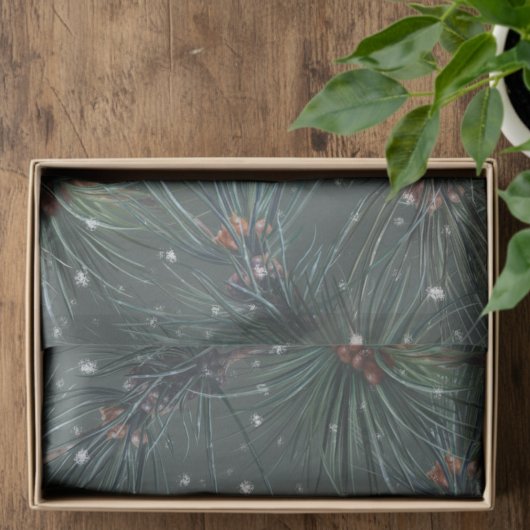 Modernes rustikales Winterpinienmuster Seidenpapier