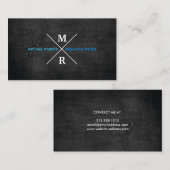 MODERNES RUSTISCHES MONOGRAMM Blauer Text & Schwar Visitenkarte (Vorne/Hinten)