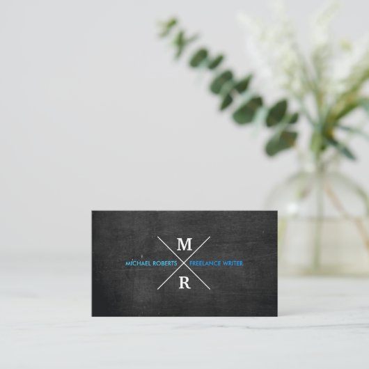 MODERNES RUSTISCHES MONOGRAMM Blauer Text & Schwar Visitenkarte (Stehend Vorderseite)
