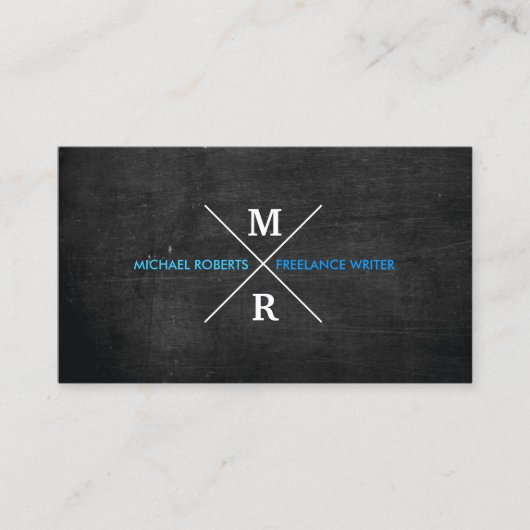 MODERNES RUSTISCHES MONOGRAMM Blauer Text & Schwar Visitenkarte (Vorderseite)