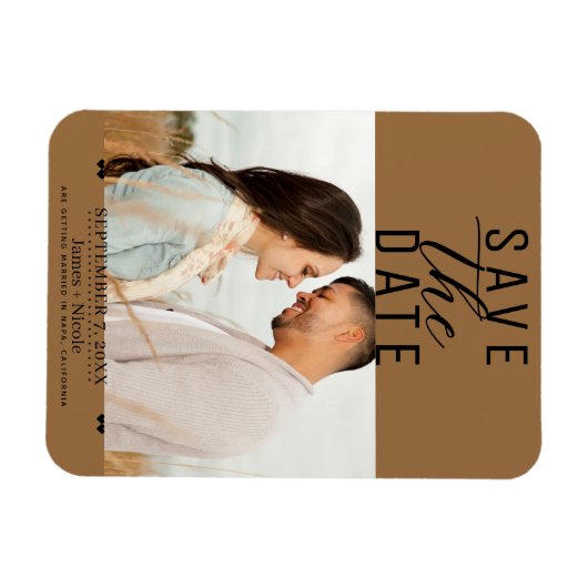 Modernes Saddle Brown Save the Date Hochzeitssembl Magnet (Horizontal)