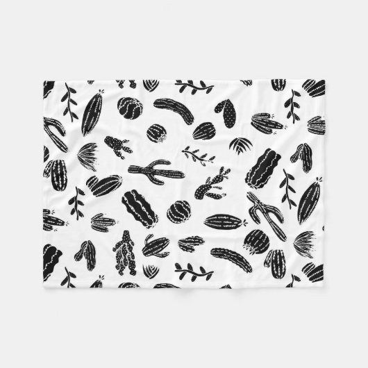 Modernes saftiges Kaktus-Schwarzweiss-Muster Fleecedecke (Vorderseite (Horizontal))