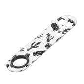 Modernes saftiges Kaktus-Schwarzweiss-Muster Speedflaschenöffner (Rückseite Schrägansicht)