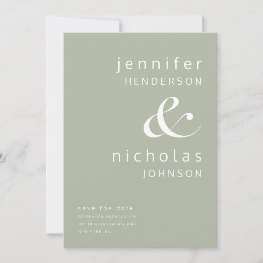 Modernes Sage Green Ampersand Foto Save The Date (Vorderseite)