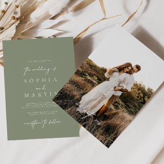 Modernes Sage Green Foto Hochzeitseinladung Einladung