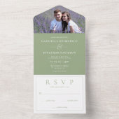 Modernes Sage Green Foto Wedding RSVP All In One Einladung (Innen Boden)