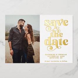 Modernes Sage Green Gold Foil Foto Save the Date Folieneinladung