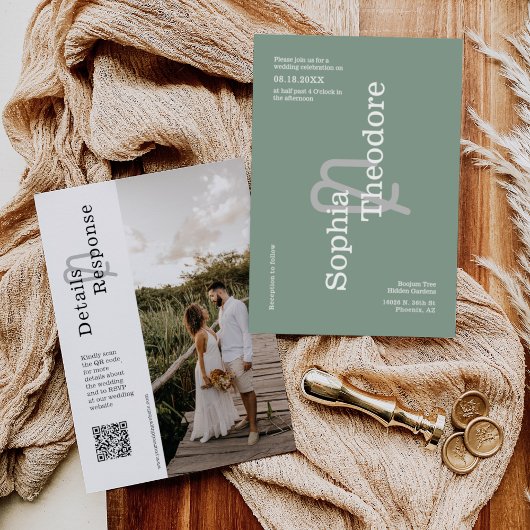 Modernes Sage Green Minimalistisch Wedding QR Code Einladung