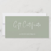 Modernes Sage Green mit QR Code Geschenkgutschein (Vorderseite)