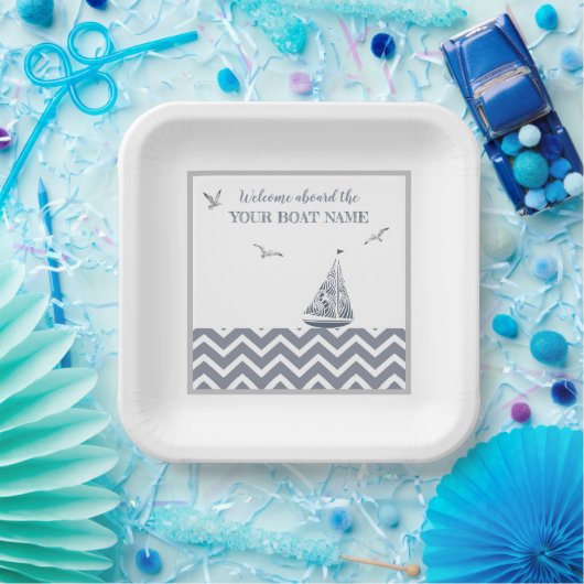 Modernes Sailboat Grau Farbschema, nautisch Pappteller (Party)