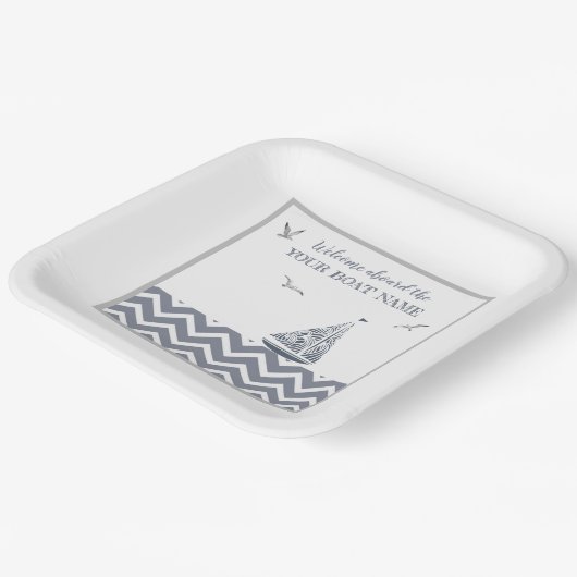 Modernes Sailboat Grau Farbschema, nautisch Pappteller (Gewinkelt)